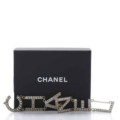 Chanel Crystal Cha-Nel Logo Drop Earrings Gold 6 of 6