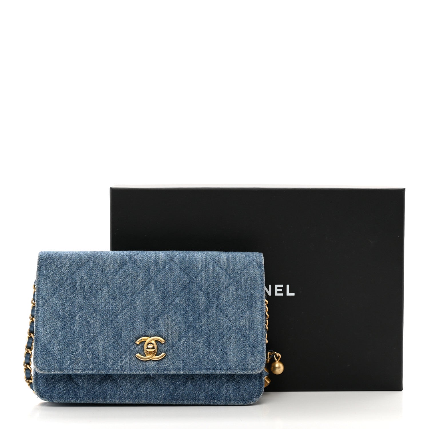 Chanel Denim Quilted CC Pearl Crush Wallet on Chain WOC Blue 12 of 12