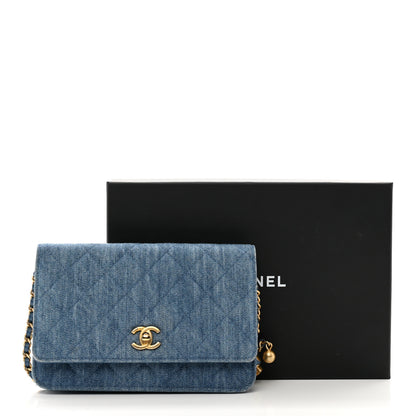 Chanel Denim Quilted CC Pearl Crush Wallet on Chain WOC Blue 12 of 12