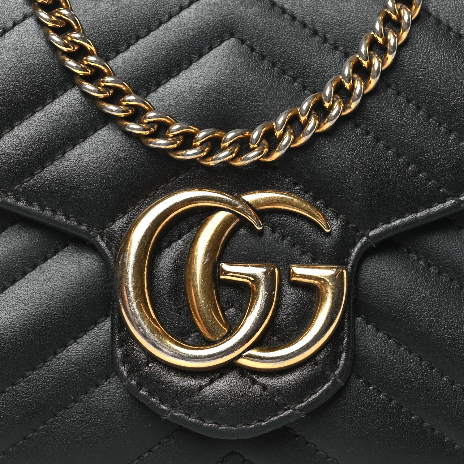 Gucci Calfskin Matelasse GG Marmont Chain Wallet Black 8 of 11