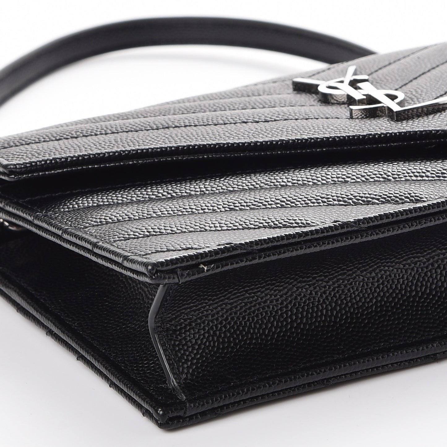 Grain De Poudre Matelasse Chevron Monogram Envelope Chain Wallet Black