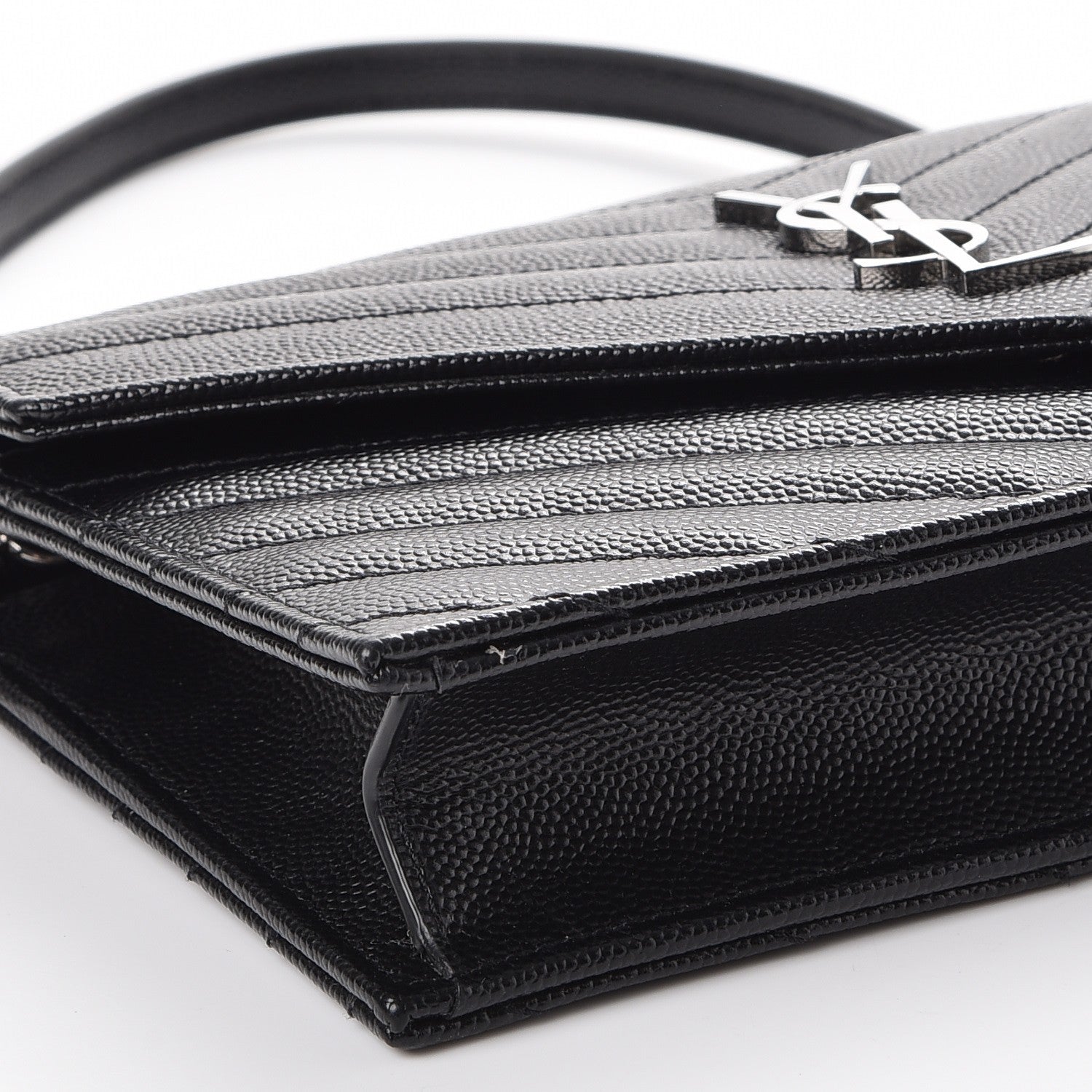 Saint Laurent Grain De Poudre Matelasse Chevron Monogram Envelope Chain Wallet Black 8 of 10