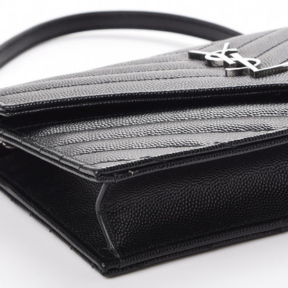 Saint Laurent Grain De Poudre Matelasse Chevron Monogram Envelope Chain Wallet Black 8 of 10