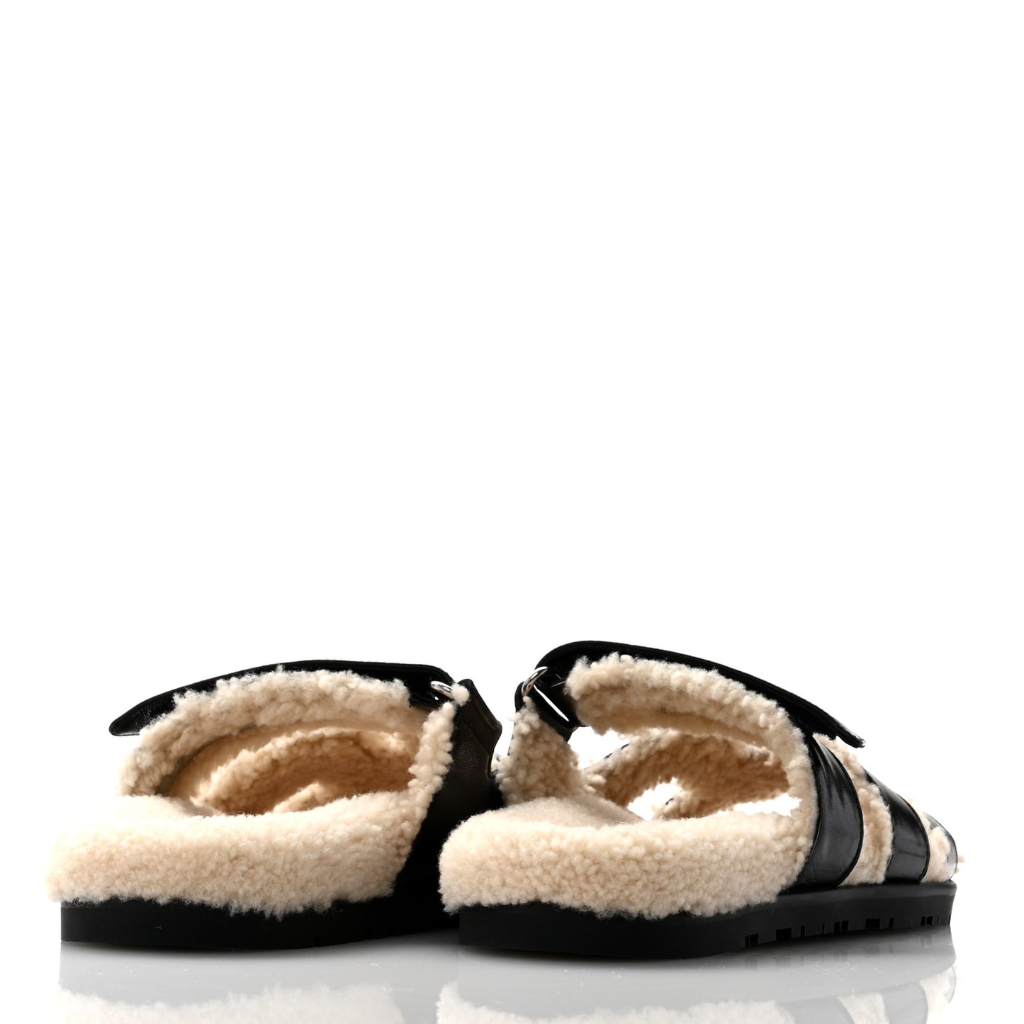 Glazed Nappa Woolskin Chypre Sandals 37.5 Black Ecru