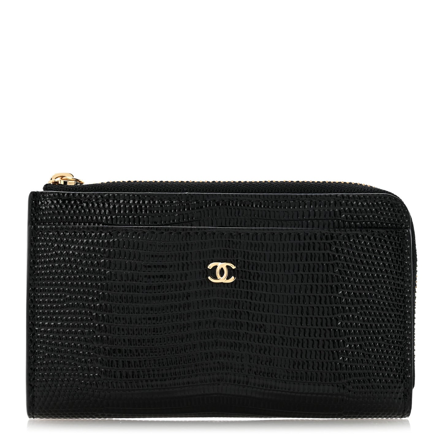 Calfskin Lizard Embossed Zipped Card Holder Black