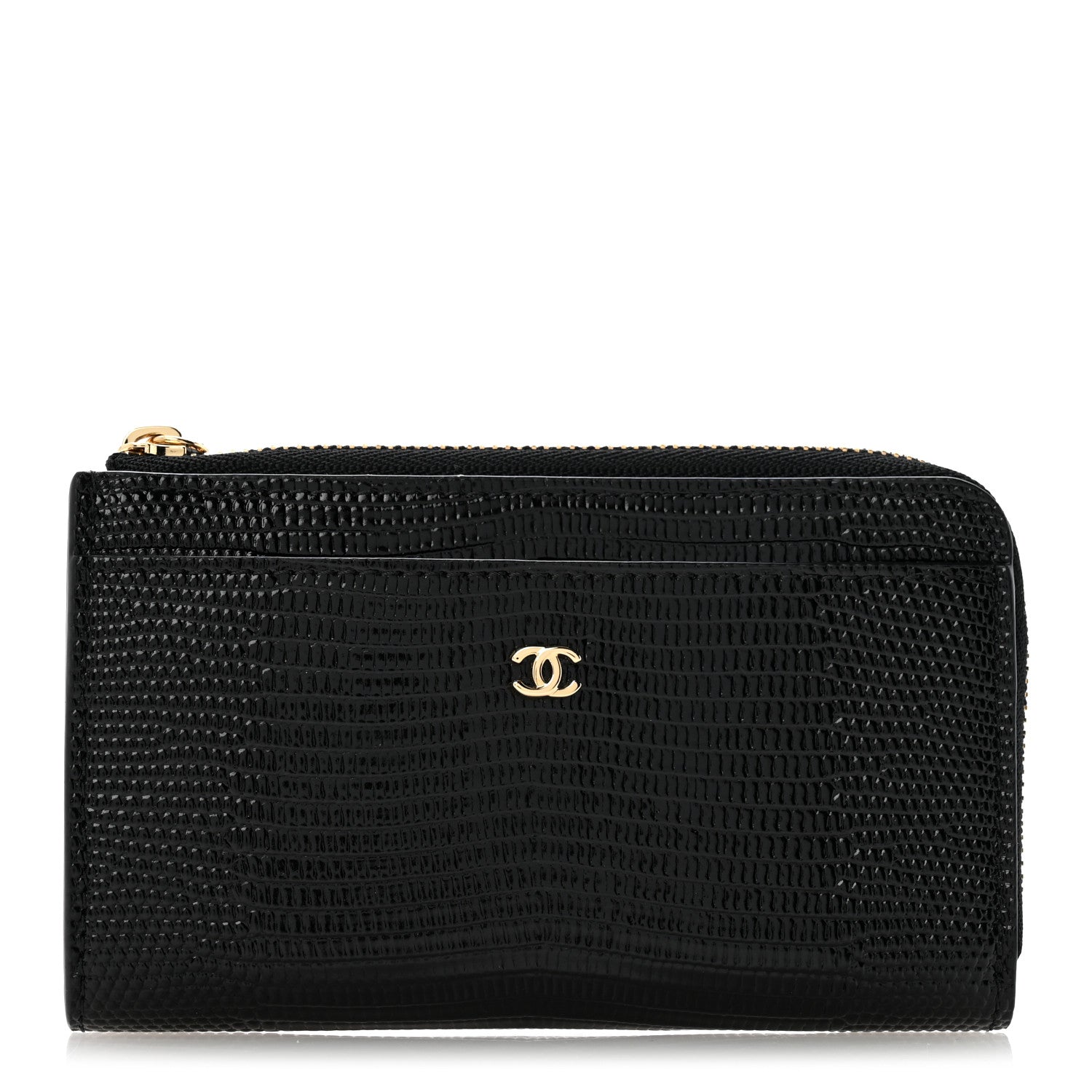 Chanel Calfskin Lizard Embossed Zipped Card Holder Black 1 of 8