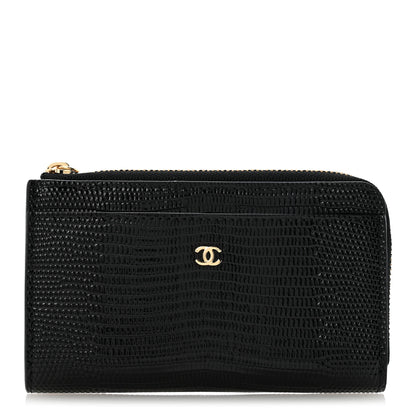 Chanel Calfskin Lizard Embossed Zipped Card Holder Black 1 of 8