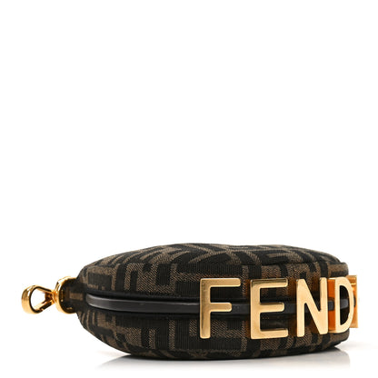 Fendi Fabric Jacquard FF 1974 Nano Fendigraphy Hobo Charm Tobacco Moro 4 of 10