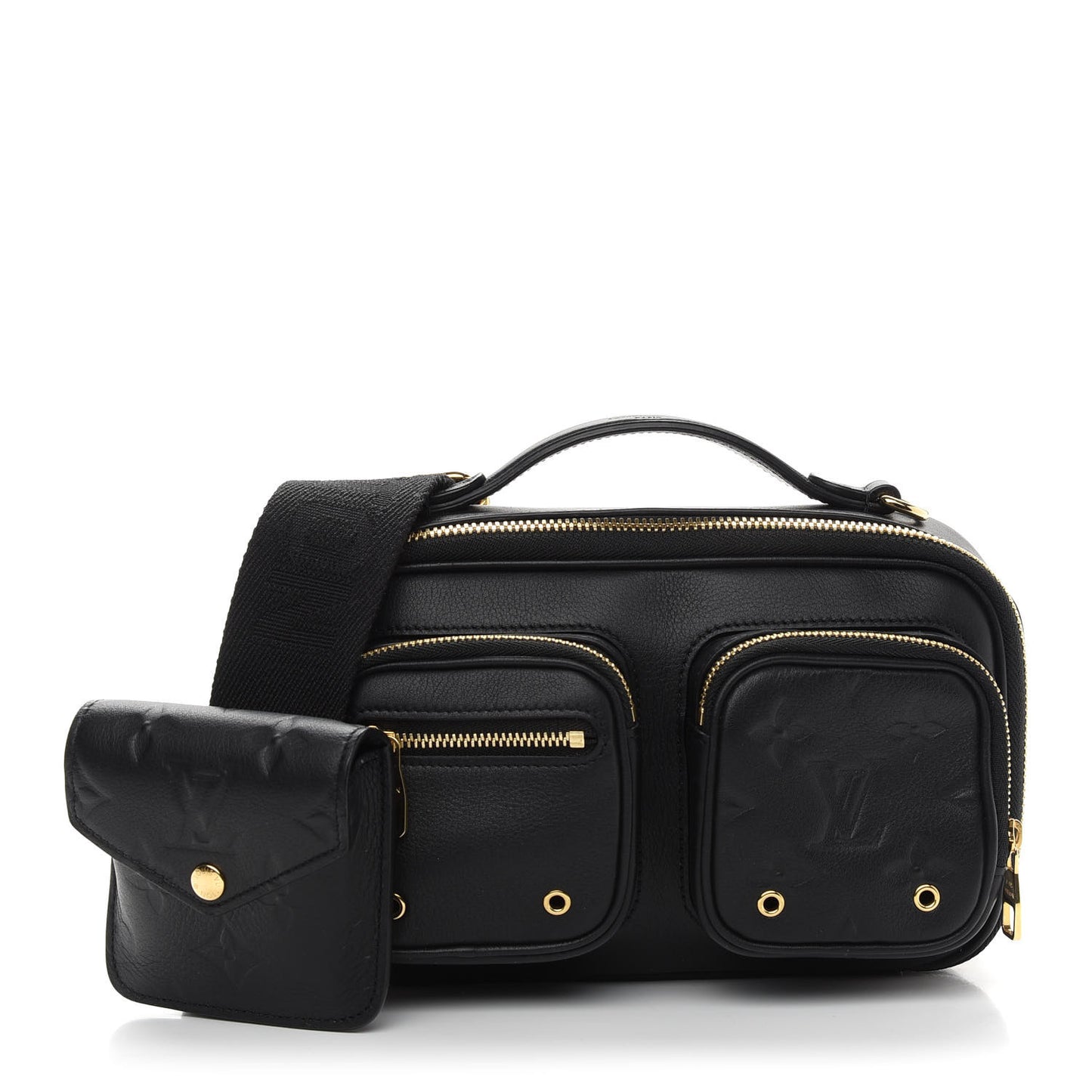Calfskin Monogram Embossed Utility Crossbody Black