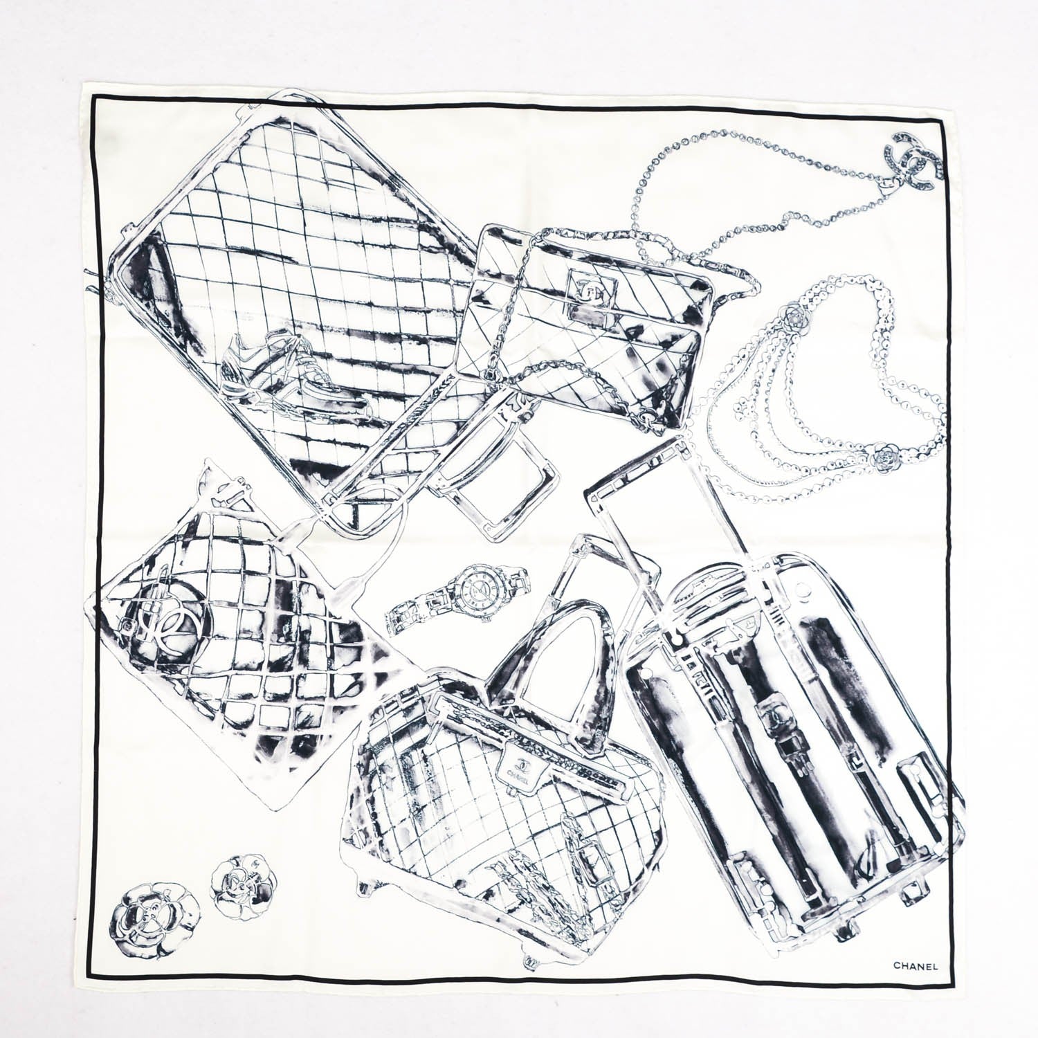 Chanel Silk X-Ray Scarf White Black 2 of 5