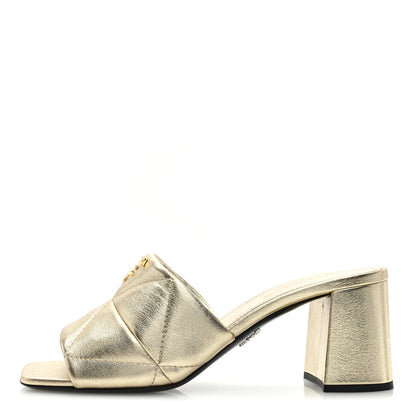 Prada Nappa Logo Quilted 65mm Block Heel Slide Sandals 39 Gold 1 of 7