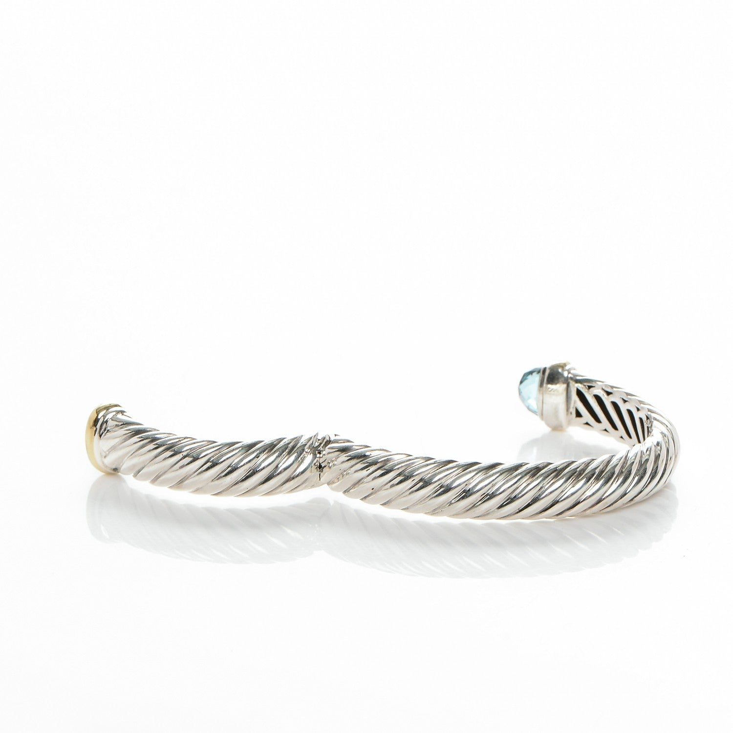 David Yurman Sterling Silver 18K Yellow Gold Blue Topaz Waverly Bracelet 5 of 6