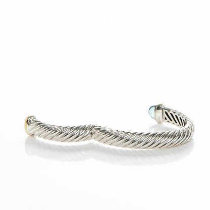 David Yurman Sterling Silver 18K Yellow Gold Blue Topaz Waverly Bracelet 5 of 6