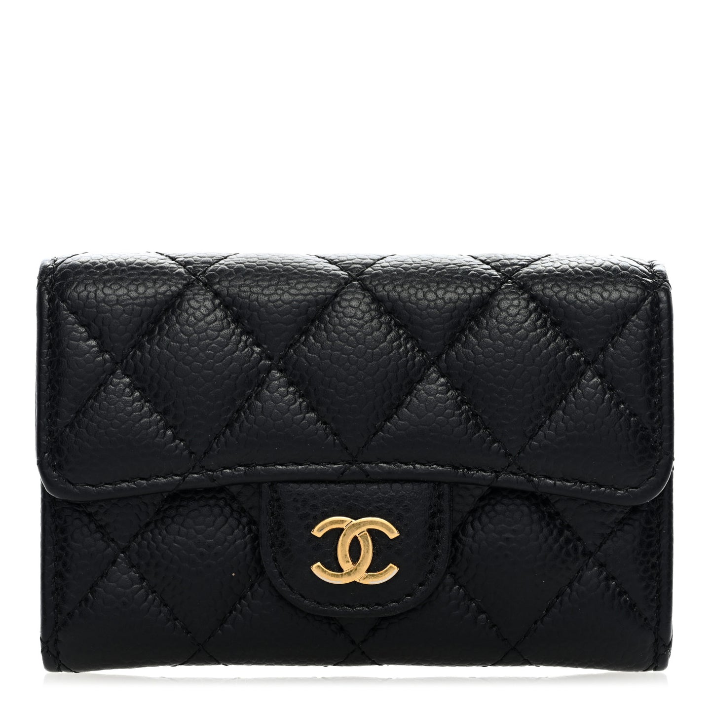 Caviar Quilted Flap Card Holder Black