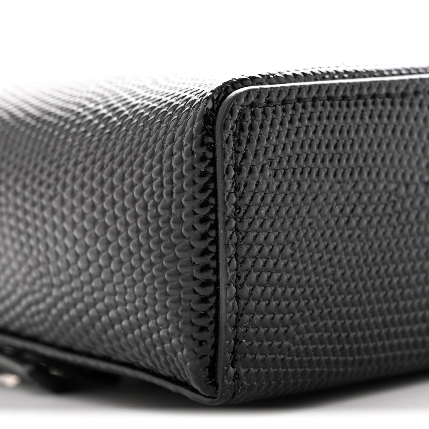Lizard Embossed Calfskin Top Handle Slim Vanity With Chain Black
