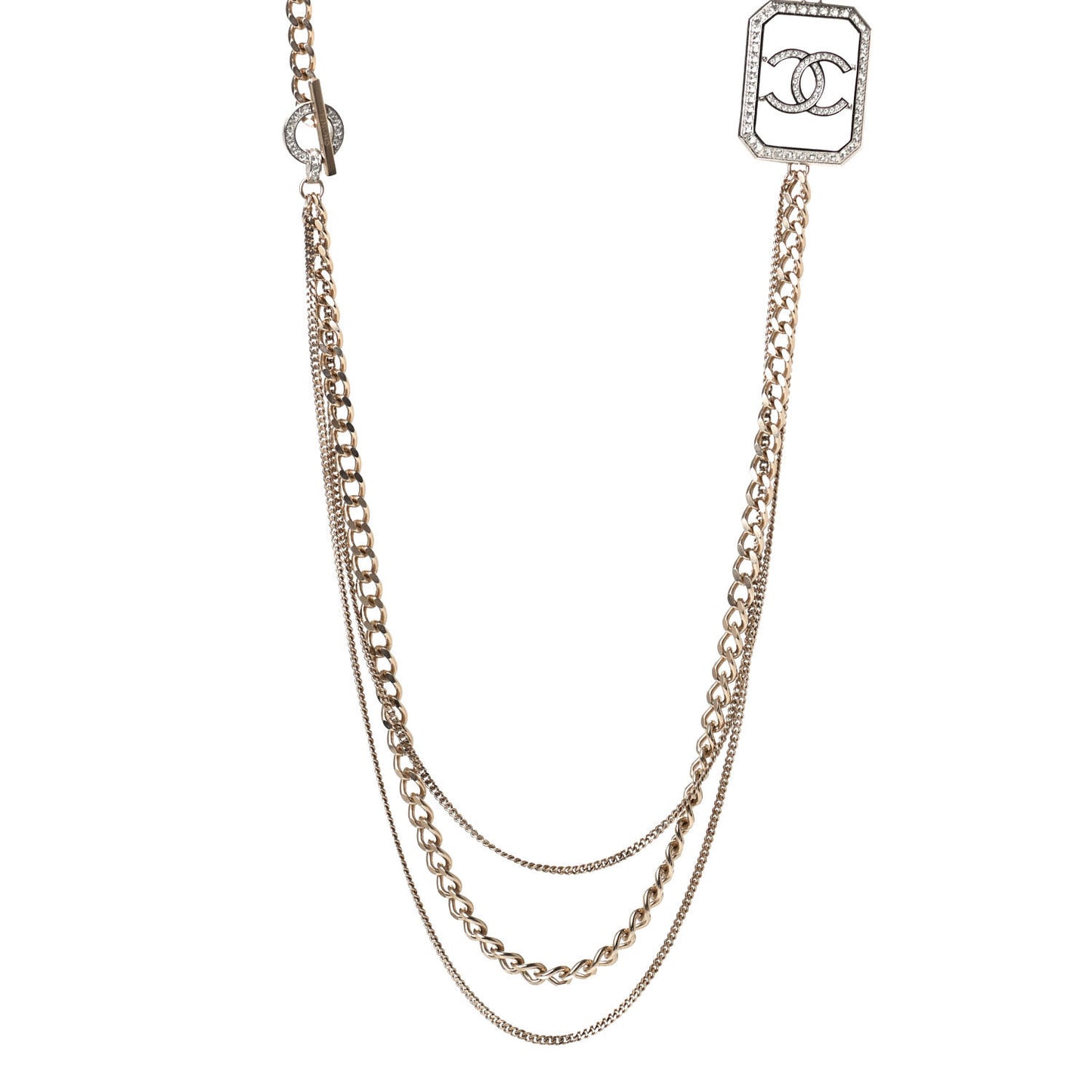 Crystal Chain CC Multi Strand Necklace Gold