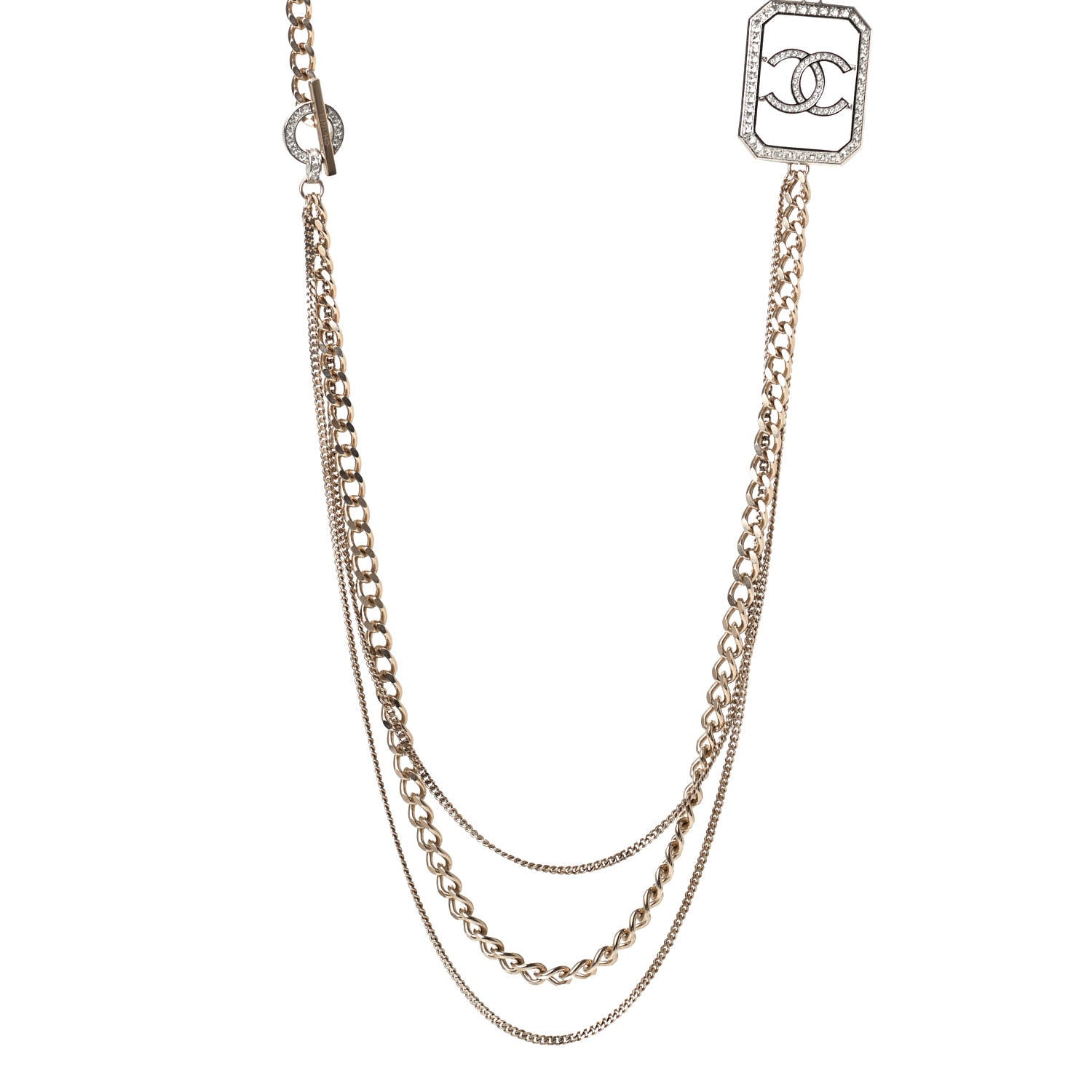 Chanel Crystal Chain CC Multi Strand Necklace Gold 1 of 4