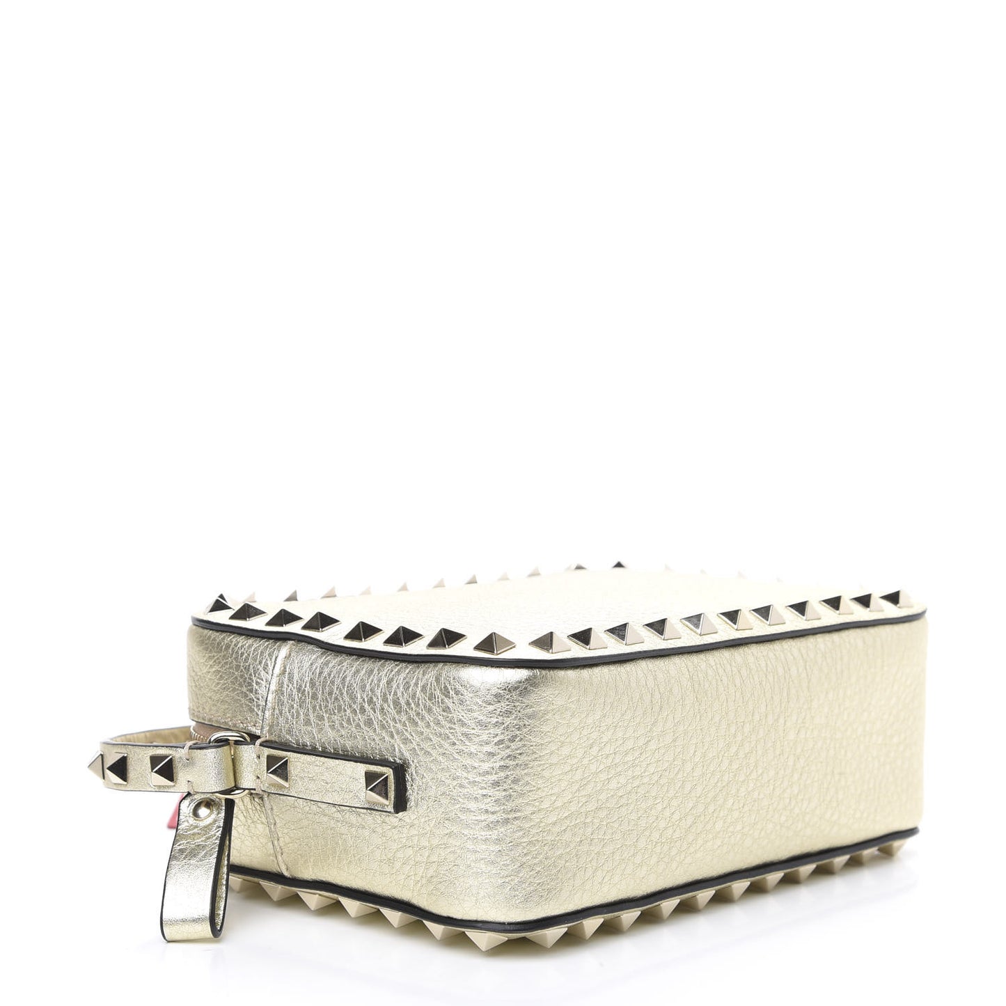 Metallic Pebbled Calfskin Rockstud Camera Crossbody Bag Platino