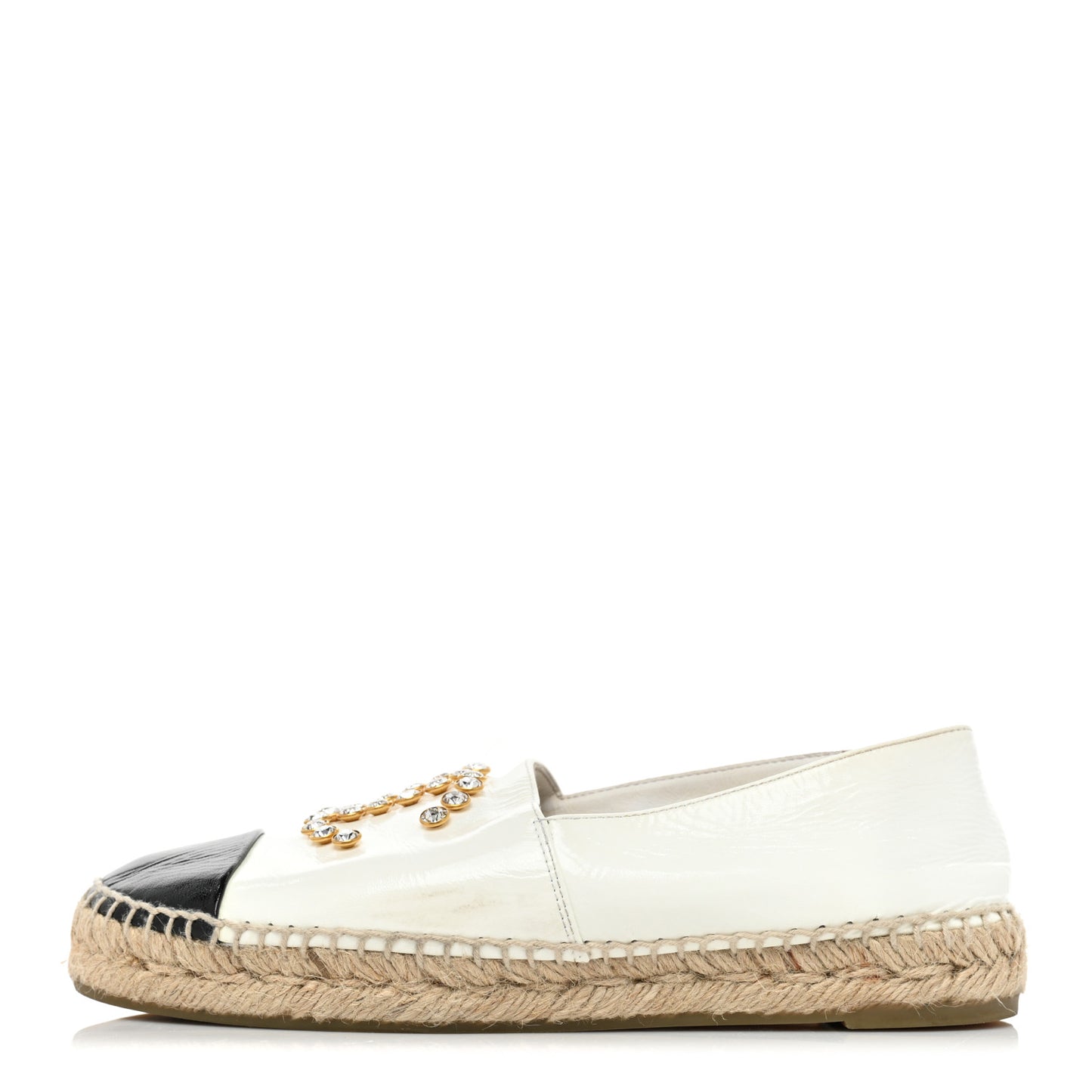 Patent Calfskin Crystal CC Espadrilles 37 White Black