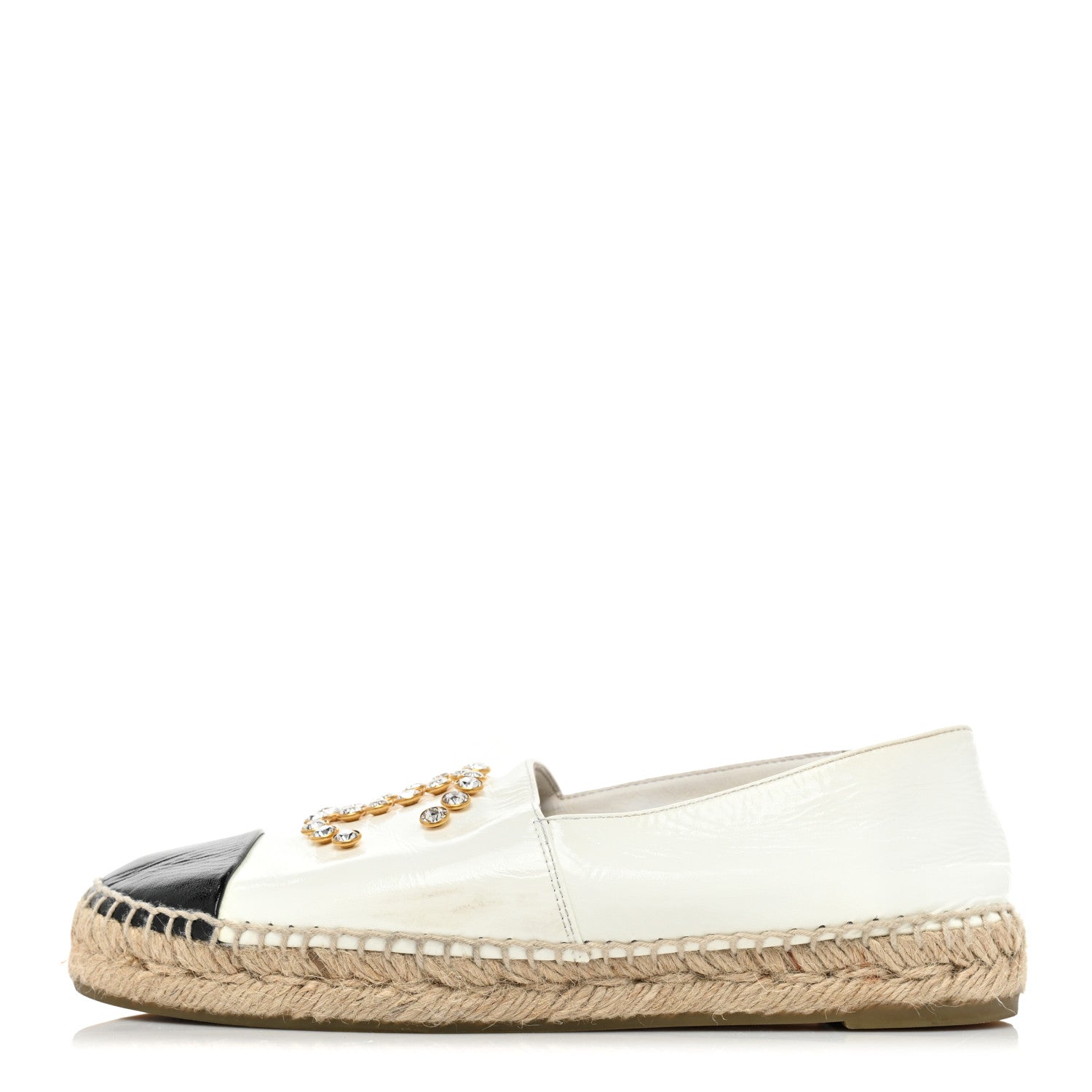 Chanel Patent Calfskin Crystal CC Espadrilles 37 White Black 1 of 16