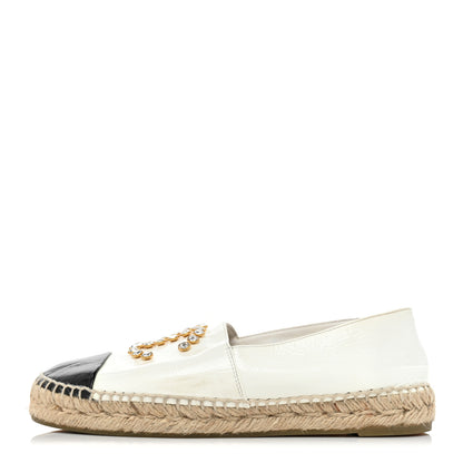 Chanel Patent Calfskin Crystal CC Espadrilles 37 White Black 1 of 16