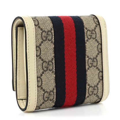 Gucci GG Supreme Monogram Textured Calfskin Web Ophidia Card Case Wallet Beige Ebony Mystic White 3 of 12