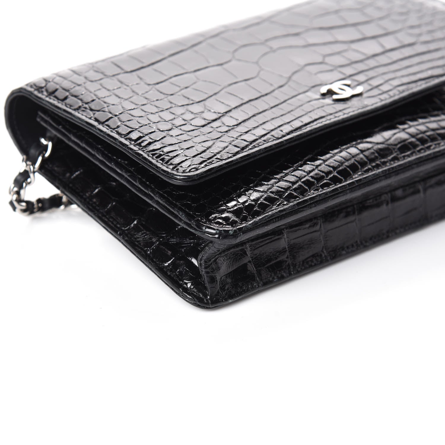 Chanel Shiny Crocodile Wallet on Chain WOC Black 10 of 12