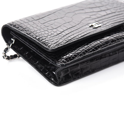 Chanel Shiny Crocodile Wallet on Chain WOC Black 10 of 12