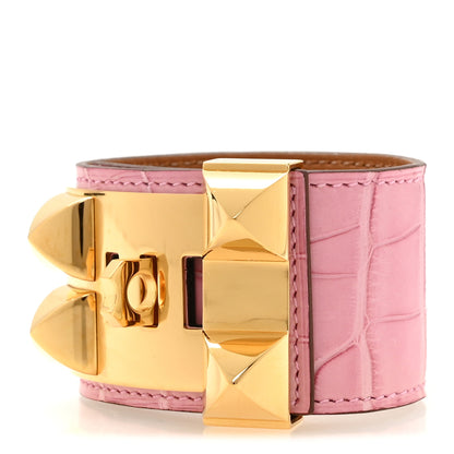 Hermes Matte Alligator Collier De Chien CDC Bracelet T2  5P Pink 3 of 5