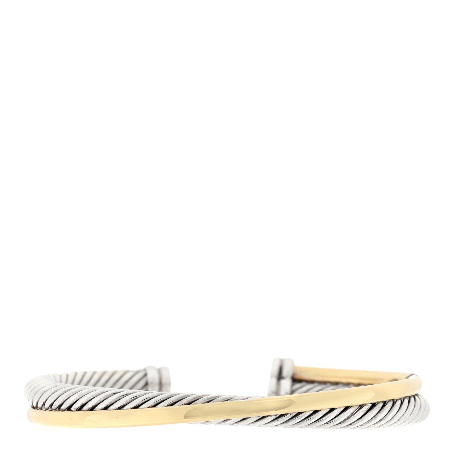 David Yurman Sterling Silver 18K Yellow Gold 5mm Crossover Cuff Bracelet 1 of 3