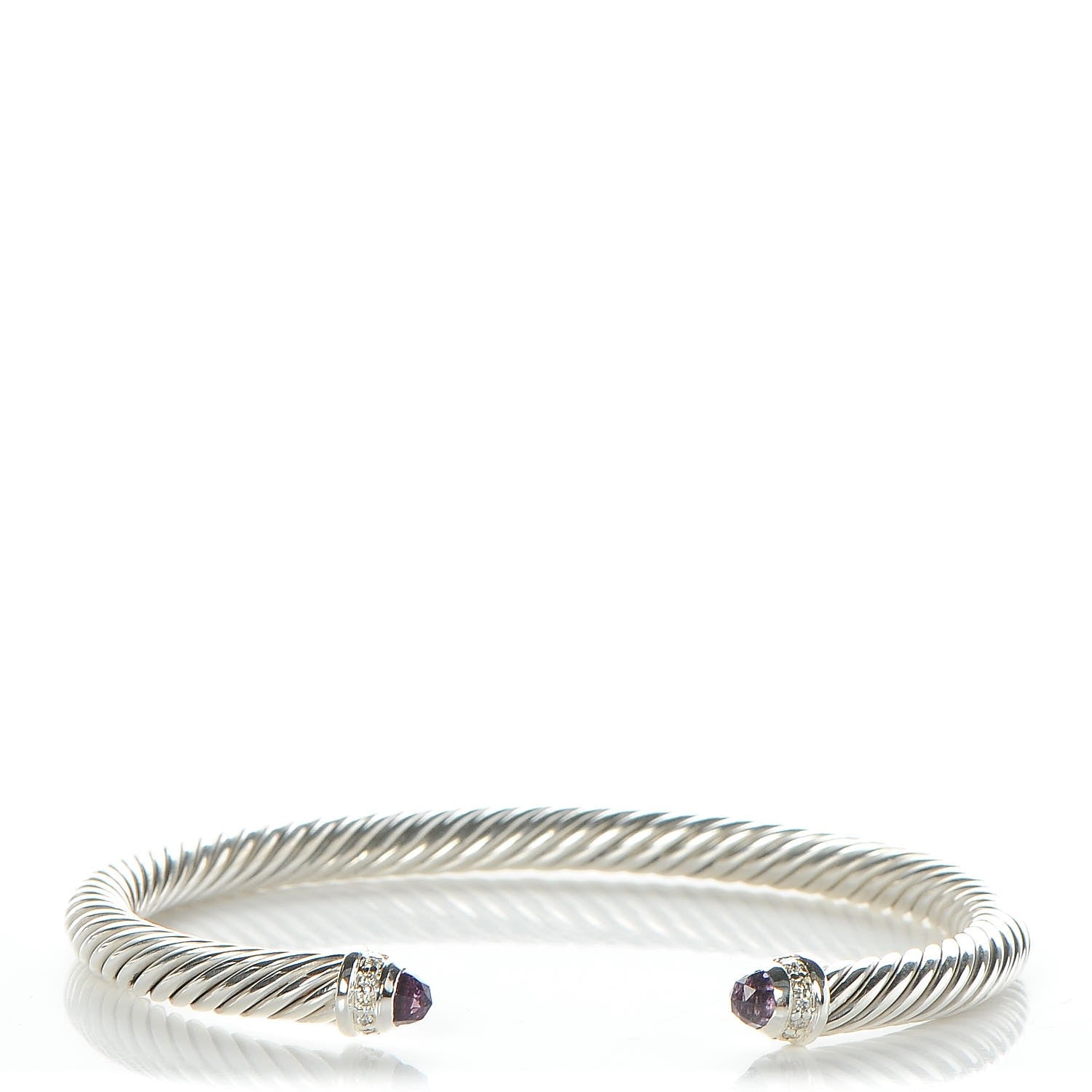 David Yurman Sterling Silver Diamond Amethyst 5mm Cable Classics Bracelet 1 of 5