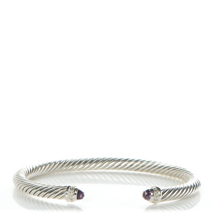 David Yurman Sterling Silver Diamond Amethyst 5mm Cable Classics Bracelet 1 of 5