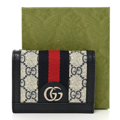 Gucci GG Supreme Monogram Textured Dollar Calfskin Web Ophidia Card Case Beige Blue 3 of 8