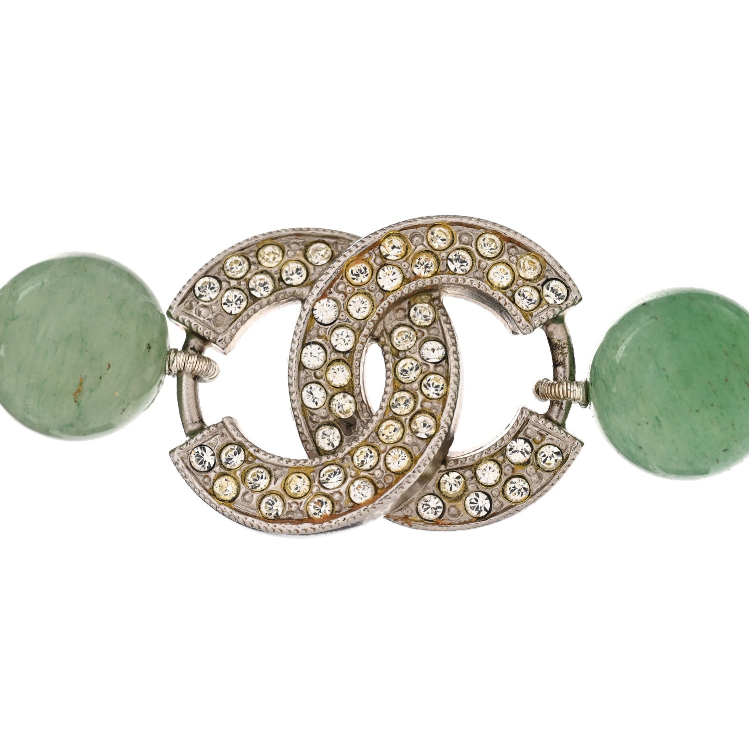 Chanel Bead Crystal CC Choker Necklace Green Silver 4 of 6