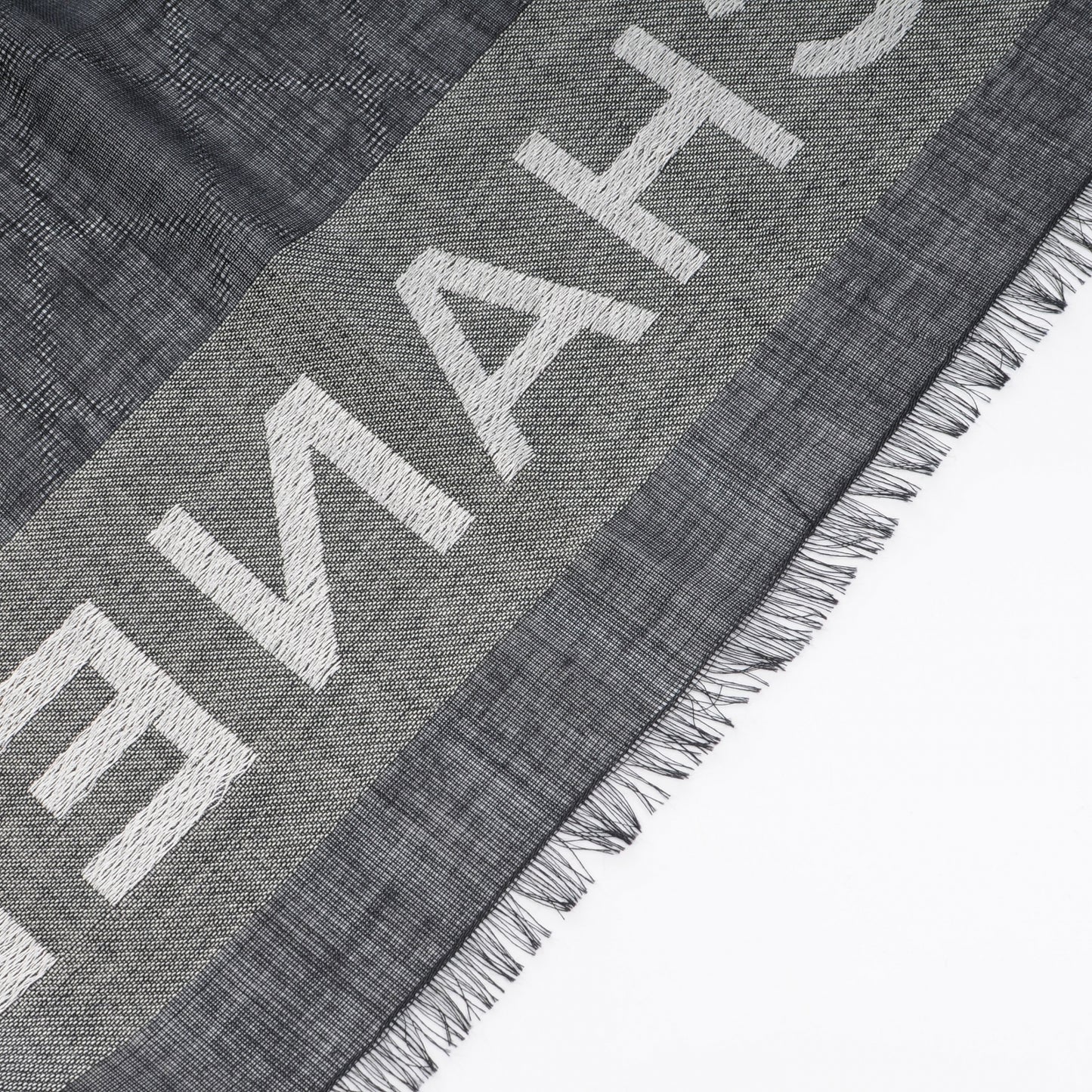 Wool Cashmere Silk CC Scarf Shawl Black White