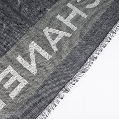 Chanel Wool Cashmere Silk CC Scarf Shawl Black White 8 of 8