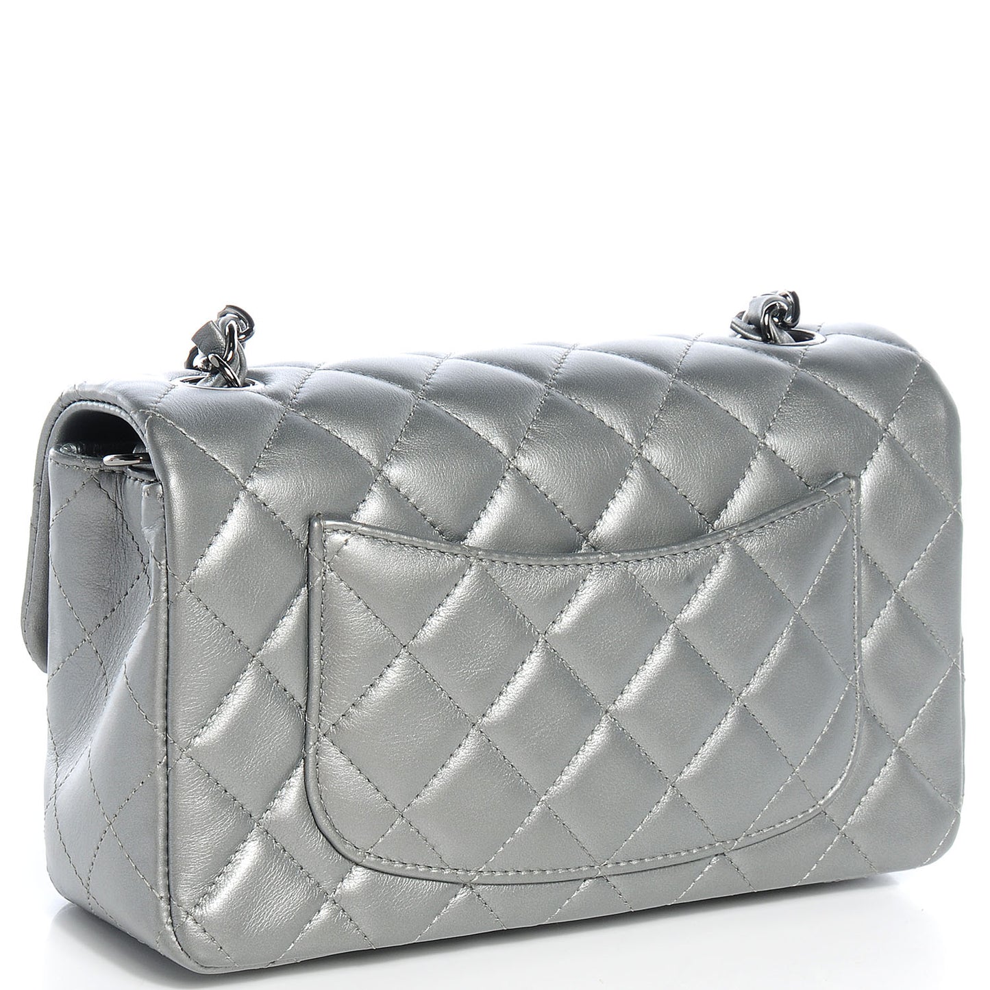 Lambskin Quilted Mini Flap Silver