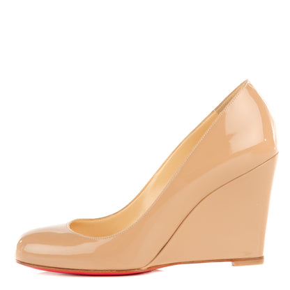 Christian Louboutin Patent Ron Ron Zeppa 85 Wedges 34.5 Nude 1 of 7