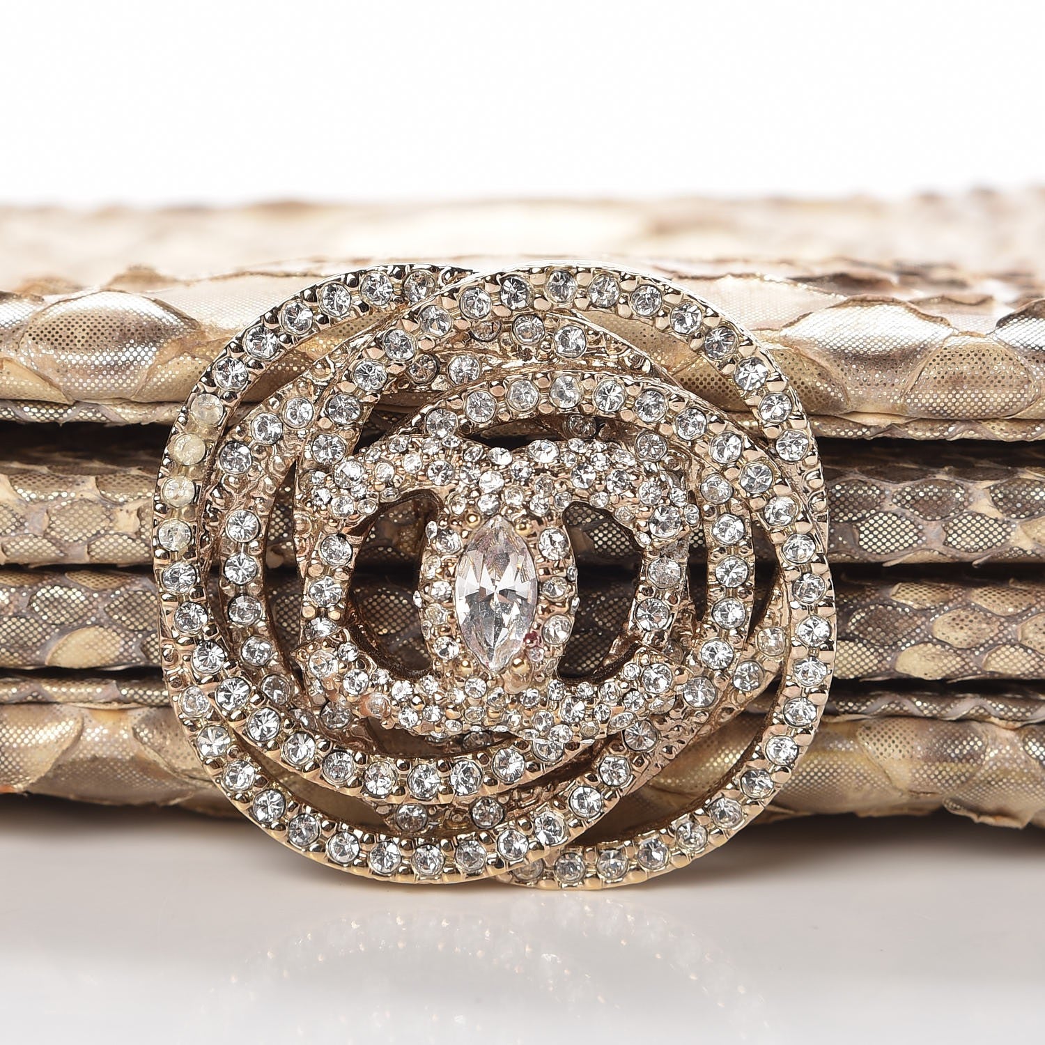 Chanel Metallic Python Crystal CC Clutch Gold 8 of 10