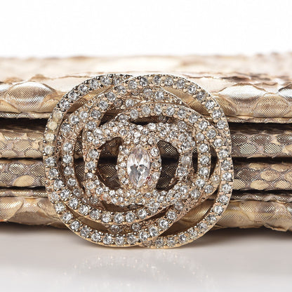 Chanel Metallic Python Crystal CC Clutch Gold 8 of 10