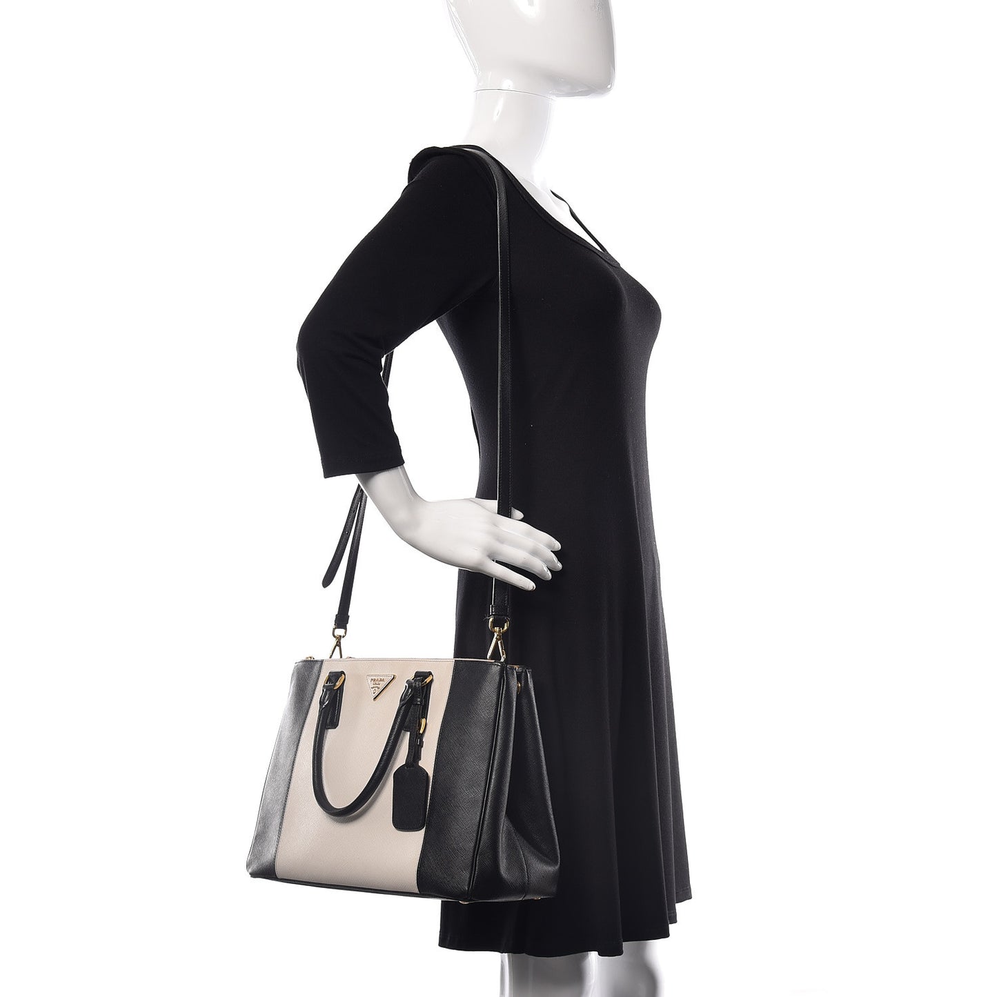 Saffiano Lux Colorblock Medium Galleria Double Zip Tote Black Talco