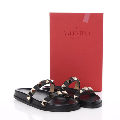 Valentino Garavani Vitello Macro Rockstud Lock Slide Sandals 37.5 Black 10 of 10