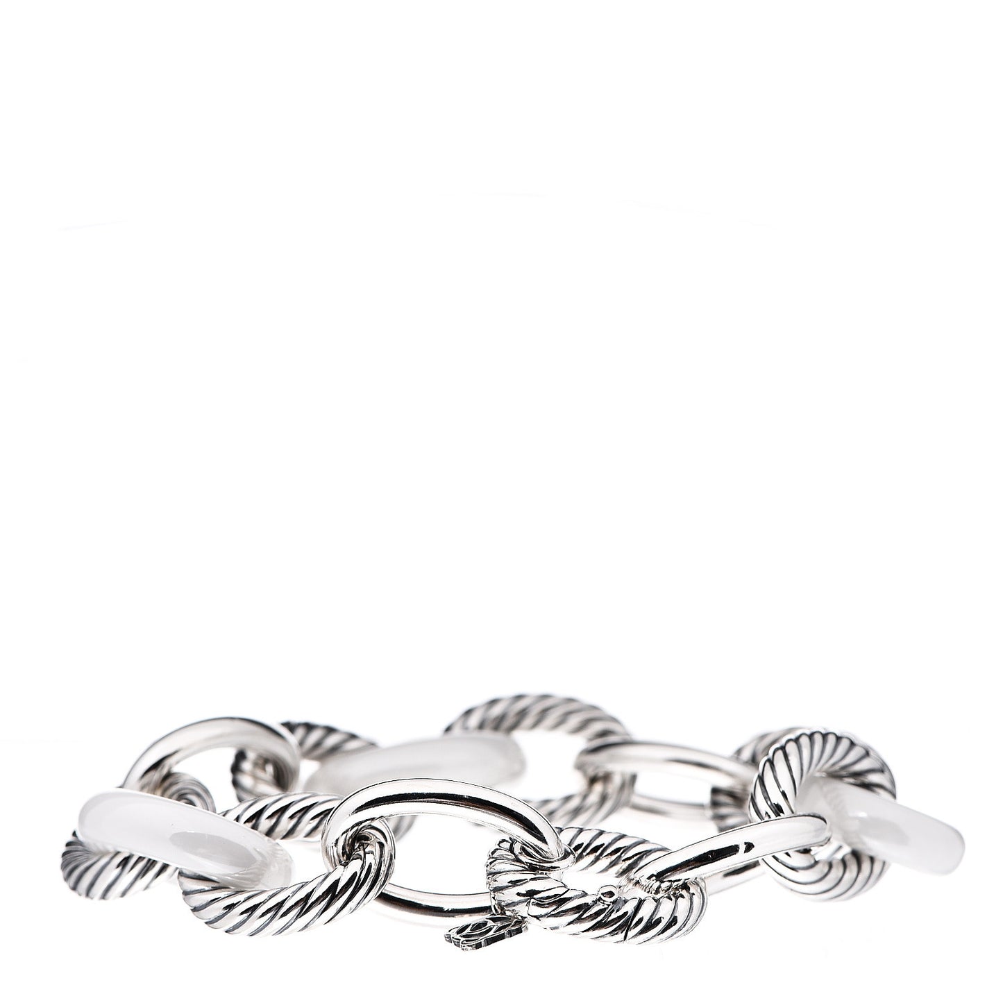 Sterling Silver White Ceramic 17mm Extra Large Oval Link Bracelet