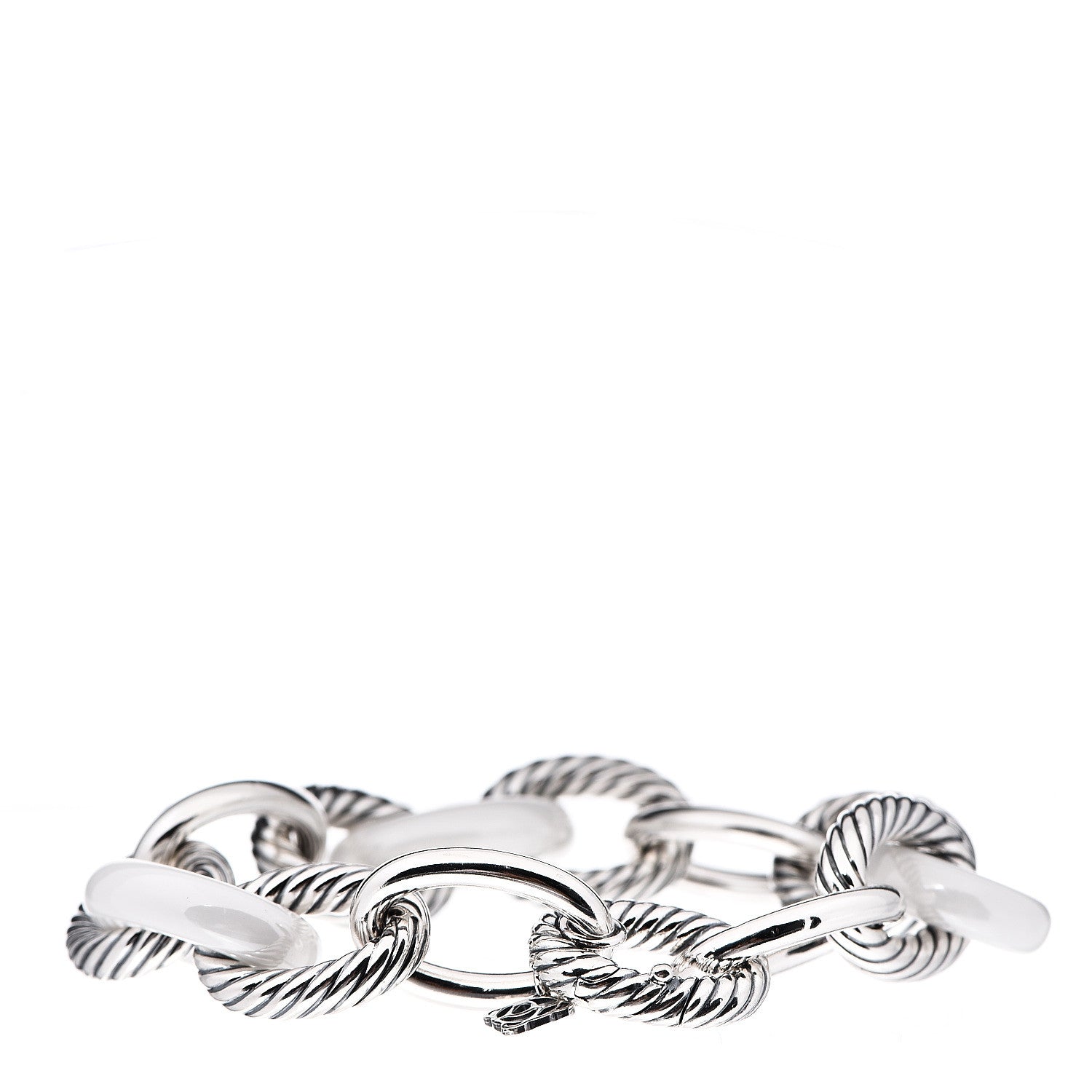 David Yurman Sterling Silver White Ceramic 17mm Extra Large Oval Link Bracelet 2 of 4