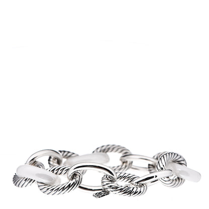 David Yurman Sterling Silver White Ceramic 17mm Extra Large Oval Link Bracelet 2 of 4