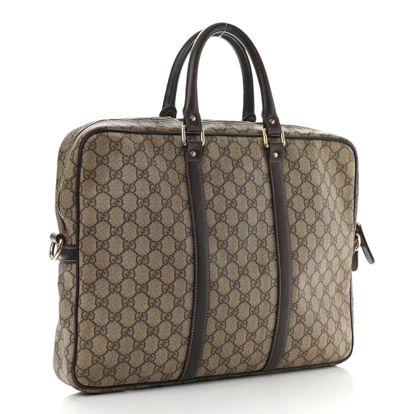 GG Supreme Monogram Selleria Calfskin Briefcase Beige Ebony Cocoa