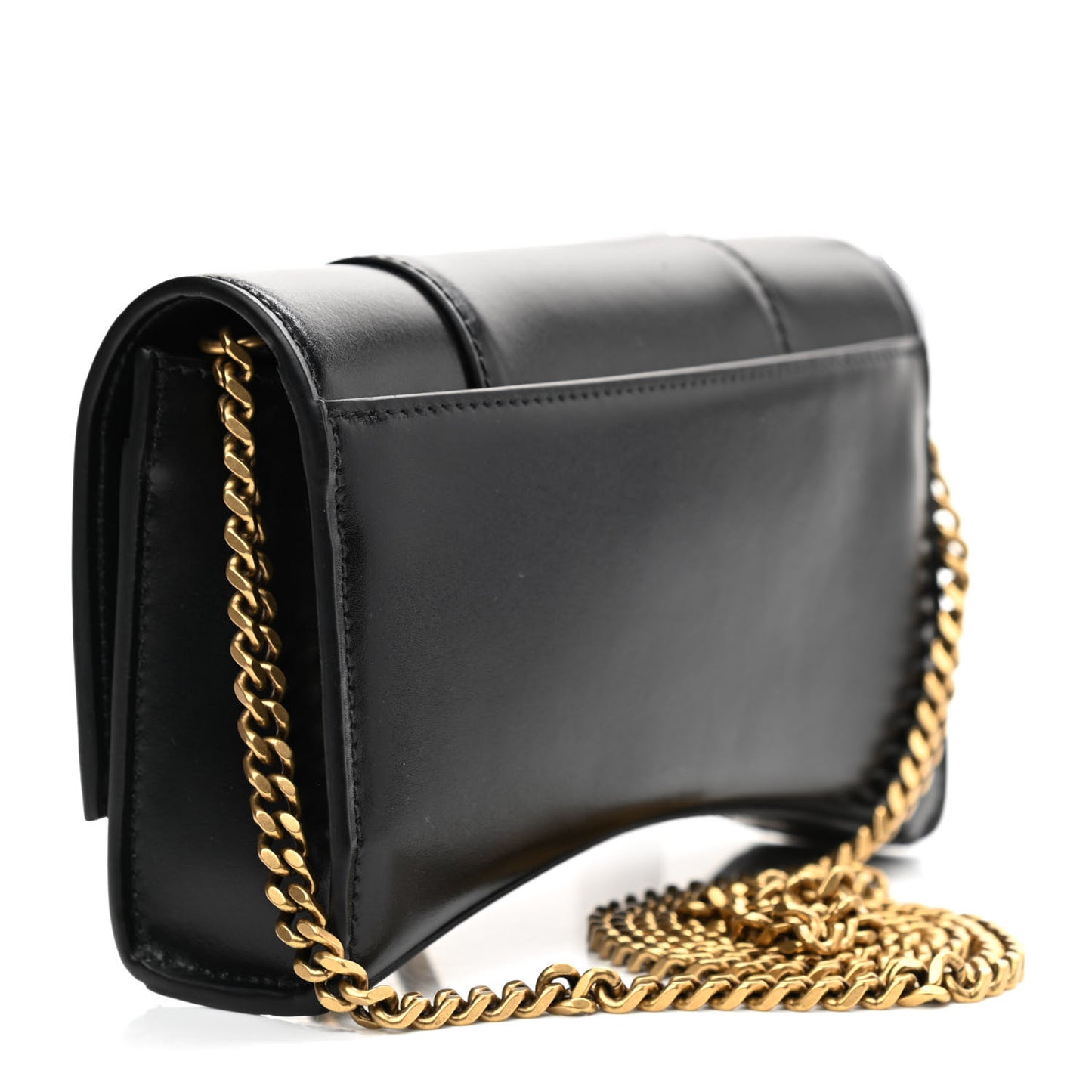 Shiny Box Calfskin Hourglass Chain Bag Black