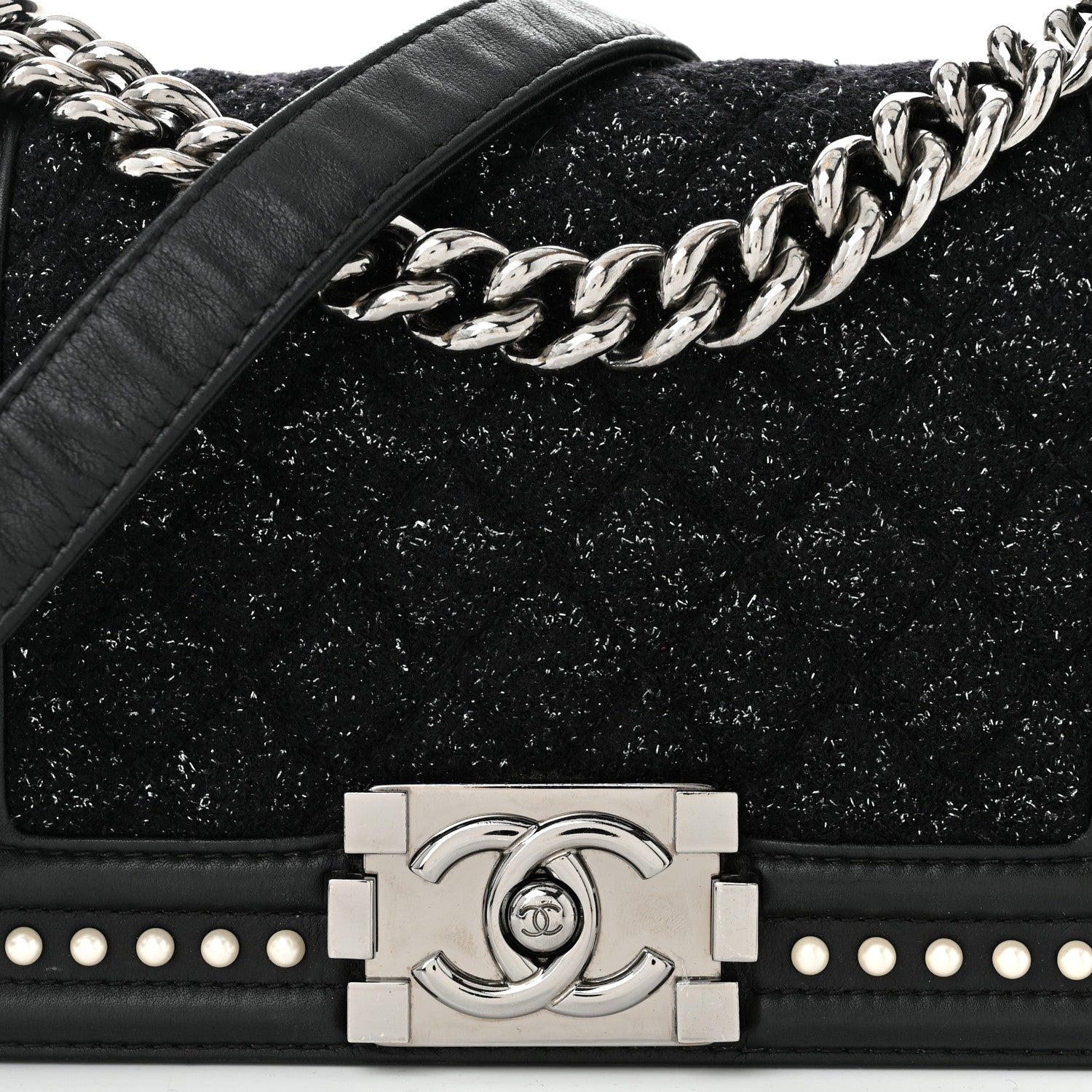 Chanel Calfskin Pearl Tweed Small Boy Flap Black 8 of 10