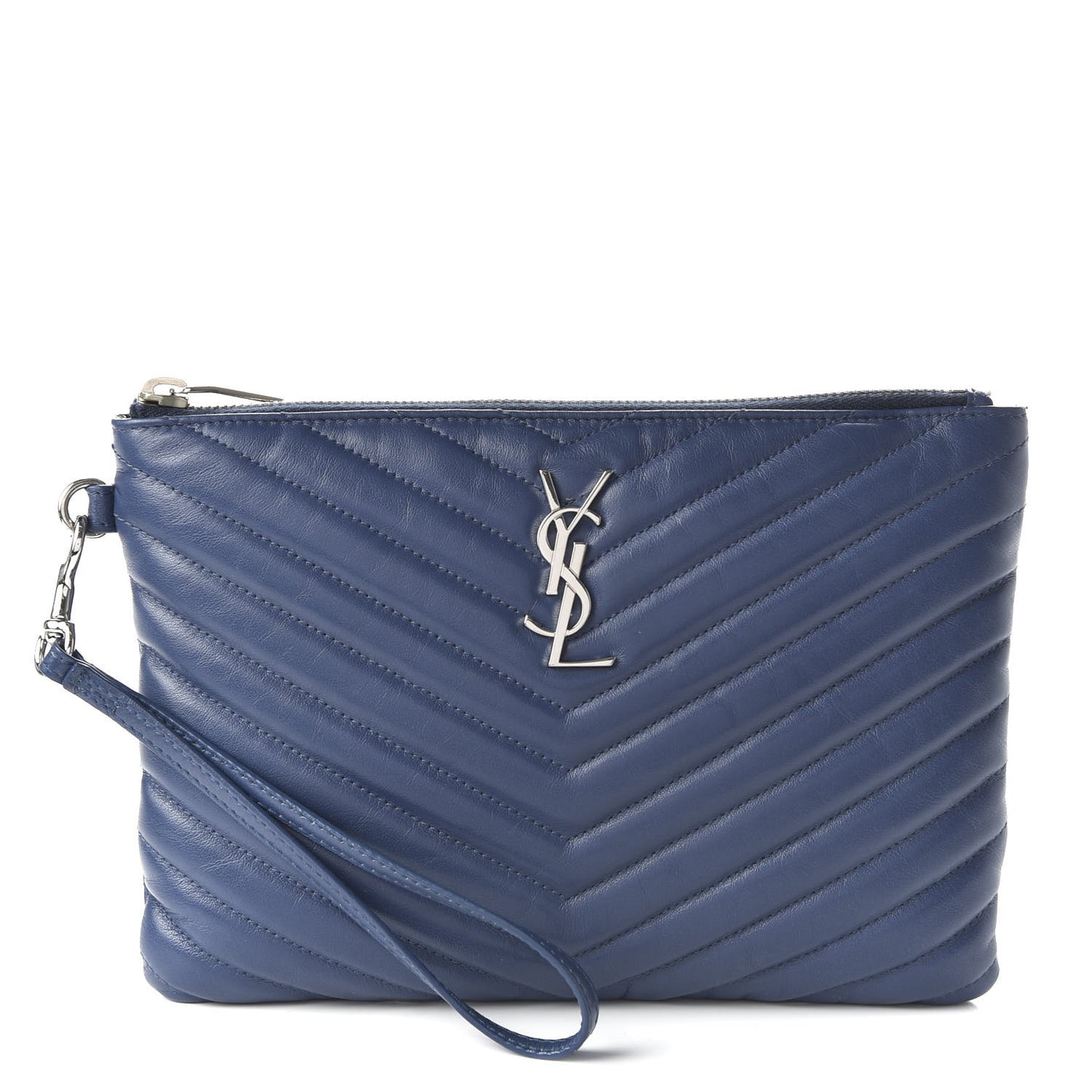 Calfskin Matelasse Chevron Monogram A5 Wristlet Medium Blue