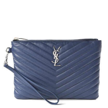 Saint Laurent Calfskin Matelasse Chevron Monogram A5 Wristlet Medium Blue 2 of 22